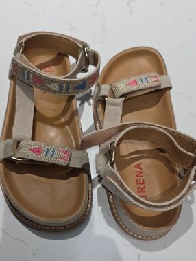 XIrena Beige Suede Embroidered Strap Sandals Size 38